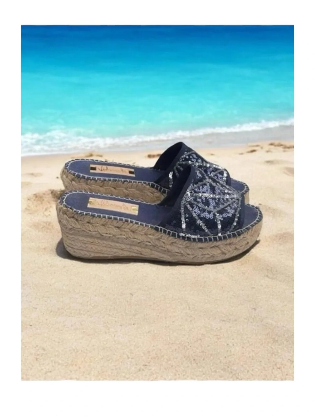 Vidorreta ☀︎︎ Handmade Starburst Sequin Platform Espadrille Sandals ☀︎︎ Navy 37